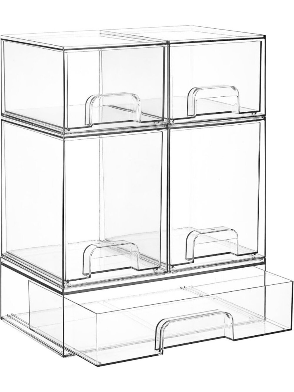 Clear Stackable Storage Drawers Set of 5 - Versatile Plastic Organizer Bins